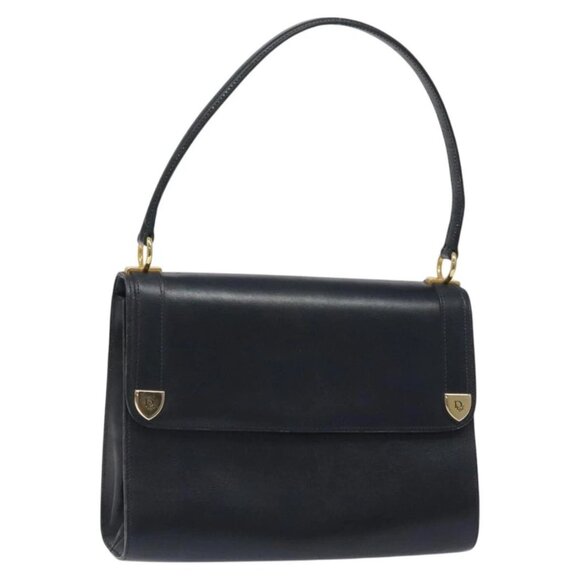 Christian Dior Shoulder Bag Leather Navy Gold Auth - Picture 1 of 16